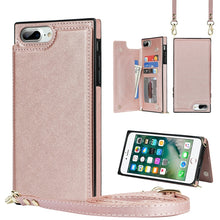 Load image into Gallery viewer, Cross-body Square Double Buckle Flip Card Bag TPU+PU Case with Card Slots &amp; Wallet &amp; Photo &amp; Strap, For iPhone 8 Plus / 7 Plus, For iPhone SE 2022 / SE 2020 / 8 / 7, For iPhone 11, For iPhone 11 Pro, For iPhone 11 Pro Max, For iPhone 12 mini           ...