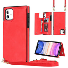 Load image into Gallery viewer, Cross-body Square Double Buckle Flip Card Bag TPU+PU Case with Card Slots &amp; Wallet &amp; Photo &amp; Strap, For iPhone 8 Plus / 7 Plus, For iPhone SE 2022 / SE 2020 / 8 / 7, For iPhone 11, For iPhone 11 Pro, For iPhone 11 Pro Max, For iPhone 12 mini           ...