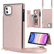 Load image into Gallery viewer, Cross-body Square Double Buckle Flip Card Bag TPU+PU Case with Card Slots &amp; Wallet &amp; Photo &amp; Strap, For iPhone 8 Plus / 7 Plus, For iPhone SE 2022 / SE 2020 / 8 / 7, For iPhone 11, For iPhone 11 Pro, For iPhone 11 Pro Max, For iPhone 12 mini           ...