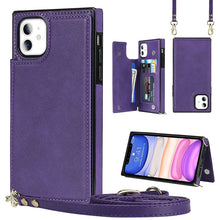 Load image into Gallery viewer, Cross-body Square Double Buckle Flip Card Bag TPU+PU Case with Card Slots &amp; Wallet &amp; Photo &amp; Strap, For iPhone 8 Plus / 7 Plus, For iPhone SE 2022 / SE 2020 / 8 / 7, For iPhone 11, For iPhone 11 Pro, For iPhone 11 Pro Max, For iPhone 12 mini           ...