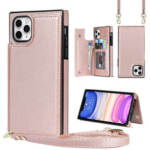 Load image into Gallery viewer, Cross-body Square Double Buckle Flip Card Bag TPU+PU Case with Card Slots &amp; Wallet &amp; Photo &amp; Strap, For iPhone 8 Plus / 7 Plus, For iPhone SE 2022 / SE 2020 / 8 / 7, For iPhone 11, For iPhone 11 Pro, For iPhone 11 Pro Max, For iPhone 12 mini           ...