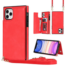Load image into Gallery viewer, Cross-body Square Double Buckle Flip Card Bag TPU+PU Case with Card Slots &amp; Wallet &amp; Photo &amp; Strap, For iPhone 8 Plus / 7 Plus, For iPhone SE 2022 / SE 2020 / 8 / 7, For iPhone 11, For iPhone 11 Pro, For iPhone 11 Pro Max, For iPhone 12 mini           ...