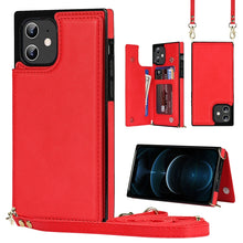Load image into Gallery viewer, Cross-body Square Double Buckle Flip Card Bag TPU+PU Case with Card Slots &amp; Wallet &amp; Photo &amp; Strap, For iPhone 8 Plus / 7 Plus, For iPhone SE 2022 / SE 2020 / 8 / 7, For iPhone 11, For iPhone 11 Pro, For iPhone 11 Pro Max, For iPhone 12 mini           ...