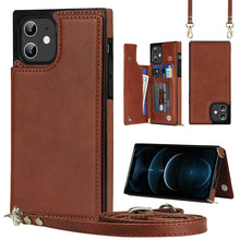 Load image into Gallery viewer, Cross-body Square Double Buckle Flip Card Bag TPU+PU Case with Card Slots &amp; Wallet &amp; Photo &amp; Strap, For iPhone 8 Plus / 7 Plus, For iPhone SE 2022 / SE 2020 / 8 / 7, For iPhone 11, For iPhone 11 Pro, For iPhone 11 Pro Max, For iPhone 12 mini           ...