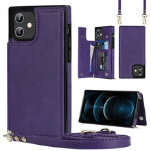 Load image into Gallery viewer, Cross-body Square Double Buckle Flip Card Bag TPU+PU Case with Card Slots &amp; Wallet &amp; Photo &amp; Strap, For iPhone 8 Plus / 7 Plus, For iPhone SE 2022 / SE 2020 / 8 / 7, For iPhone 11, For iPhone 11 Pro, For iPhone 11 Pro Max, For iPhone 12 mini           ...