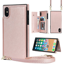 Load image into Gallery viewer, Cross-body Square Double Buckle Flip Card Bag TPU+PU Case with Card Slots &amp; Wallet &amp; Photo &amp; Strap, For iPhone XS / X, For iPhone XS Max, For iPhone XR