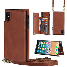 Load image into Gallery viewer, Cross-body Square Double Buckle Flip Card Bag TPU+PU Case with Card Slots &amp; Wallet &amp; Photo &amp; Strap, For iPhone XS / X, For iPhone XS Max, For iPhone XR