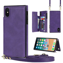 Load image into Gallery viewer, Cross-body Square Double Buckle Flip Card Bag TPU+PU Case with Card Slots &amp; Wallet &amp; Photo &amp; Strap, For iPhone XS / X, For iPhone XS Max, For iPhone XR