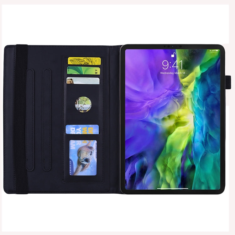 Calf Pattern Double Folding Design Embossed Leather Case with Holder & Card Slots & Pen Slot & Elastic Band, For iPad mini 2024 / mini 6