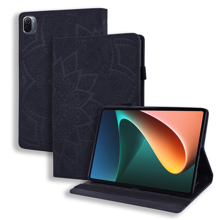 Calf Pattern Double Folding Design Embossed Leather Case with Holder & Card Slots & Pen Slot & Elastic Band, For Xiaomi Mi Pad 5 / 5 Pro