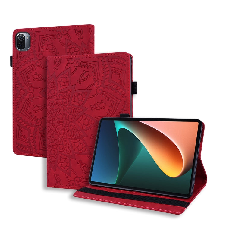 Calf Pattern Double Folding Design Embossed Leather Case with Holder & Card Slots & Pen Slot & Elastic Band, For Xiaomi Mi Pad 5 / 5 Pro
