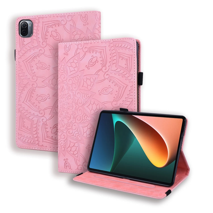 Calf Pattern Double Folding Design Embossed Leather Case with Holder & Card Slots & Pen Slot & Elastic Band, For Xiaomi Mi Pad 5 / 5 Pro
