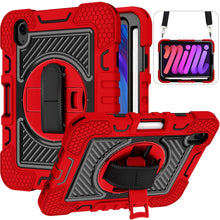 Load image into Gallery viewer, 360 Degree Rotation Contrast Color Shockproof Silicone + PC Case with Holder &amp; Hand Grip Strap &amp; Shoulder Strap, For iPad mini 2024 / mini 6