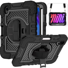 Load image into Gallery viewer, 360 Degree Rotation Contrast Color Shockproof Silicone + PC Case with Holder &amp; Hand Grip Strap &amp; Shoulder Strap, For iPad mini 2024 / mini 6