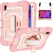 Load image into Gallery viewer, 360 Degree Rotation Contrast Color Shockproof Silicone + PC Case with Holder &amp; Hand Grip Strap &amp; Shoulder Strap, For iPad mini 2024 / mini 6