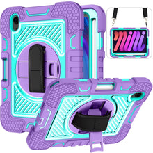 Load image into Gallery viewer, 360 Degree Rotation Contrast Color Shockproof Silicone + PC Case with Holder &amp; Hand Grip Strap &amp; Shoulder Strap, For iPad mini 2024 / mini 6