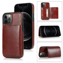 Load image into Gallery viewer, Shockproof PU + TPU Protective Case with Card Slots &amp; Holder, For iPhone 13 mini, For iPhone 13, For iPhone 13 Pro, For iPhone 13 Pro Max