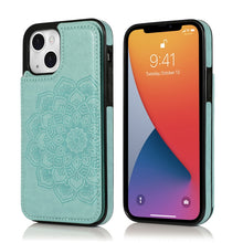 Load image into Gallery viewer, Double Buckle Mandala Pattern PU+TPU Protective Case with Card Slots &amp; Holder &amp; Photo Frame, For iPhone 13 mini, For iPhone 13, For iPhone 13 Pro, For iPhone 13 Pro Max