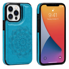 Load image into Gallery viewer, Double Buckle Mandala Pattern PU+TPU Protective Case with Card Slots &amp; Holder &amp; Photo Frame, For iPhone 13 mini, For iPhone 13, For iPhone 13 Pro, For iPhone 13 Pro Max