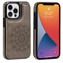 Load image into Gallery viewer, Double Buckle Mandala Pattern PU+TPU Protective Case with Card Slots &amp; Holder &amp; Photo Frame, For iPhone 13 mini, For iPhone 13, For iPhone 13 Pro, For iPhone 13 Pro Max