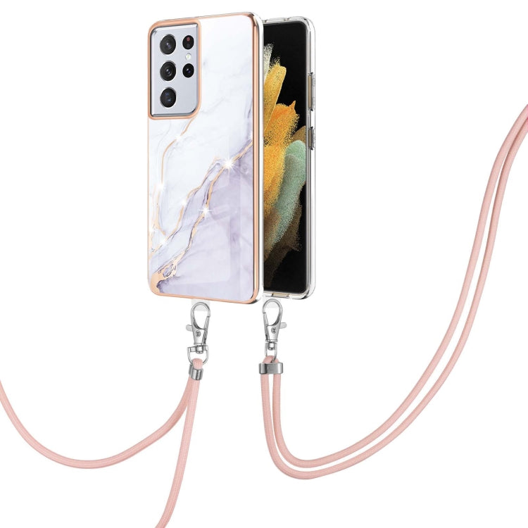 Electroplating Marble Pattern IMD TPU Shockproof Case with Neck Lanyard, For Samsung Galaxy S21 5G, For Samsung Galaxy S21+ 5G, For Samsung Galaxy S21 Ultra 5G, For Samsung Galaxy S20 FE 5G / 4G, For Samsung Galaxy S21 FE 5G, For Samsung Galaxy S20    ...