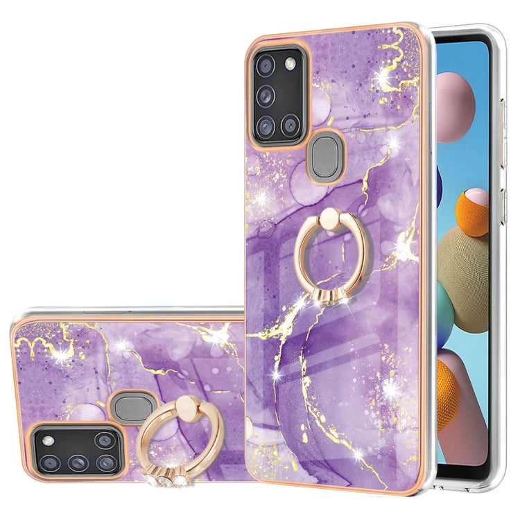 Electroplating Marble Pattern IMD TPU Shockproof Case with Ring Holder, For Samsung Galaxy A02s US Version 166mm, For Samsung Galaxy A02s EU Version 164mm, For Samsung Galaxy A03s 166mm, For Samsung Galaxy A11 / M11, For Samsung Galaxy A12             ...