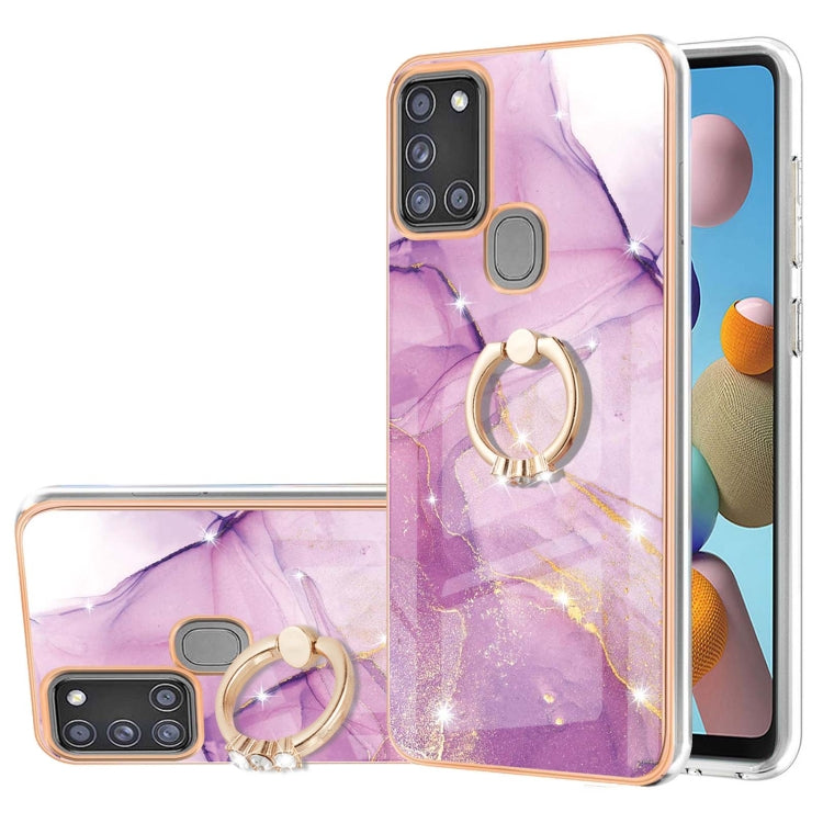 Electroplating Marble Pattern IMD TPU Shockproof Case with Ring Holder, For Samsung Galaxy A02s US Version 166mm, For Samsung Galaxy A02s EU Version 164mm, For Samsung Galaxy A03s 166mm, For Samsung Galaxy A11 / M11, For Samsung Galaxy A12             ...