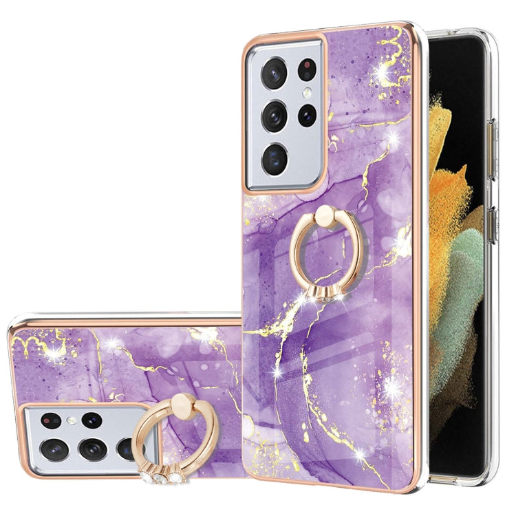 Electroplating Marble Pattern IMD TPU Shockproof Case with Ring Holder, For Samsung Galaxy S21 5G, For Samsung Galaxy S21 FE 5G, For Samsung Galaxy S21 Ultra 5G, For Samsung Galaxy S21+ 5G