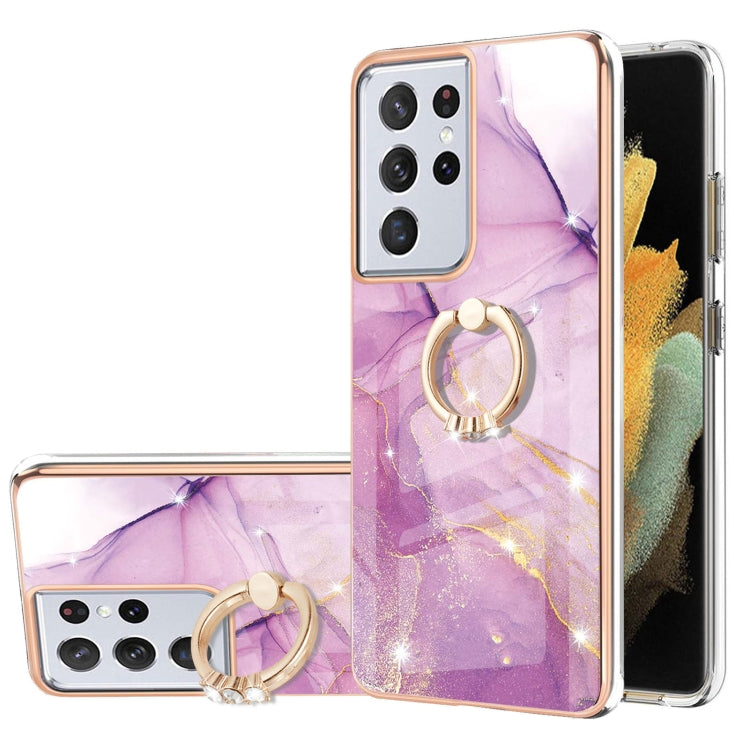 Electroplating Marble Pattern IMD TPU Shockproof Case with Ring Holder, For Samsung Galaxy S21 5G, For Samsung Galaxy S21 FE 5G, For Samsung Galaxy S21 Ultra 5G, For Samsung Galaxy S21+ 5G