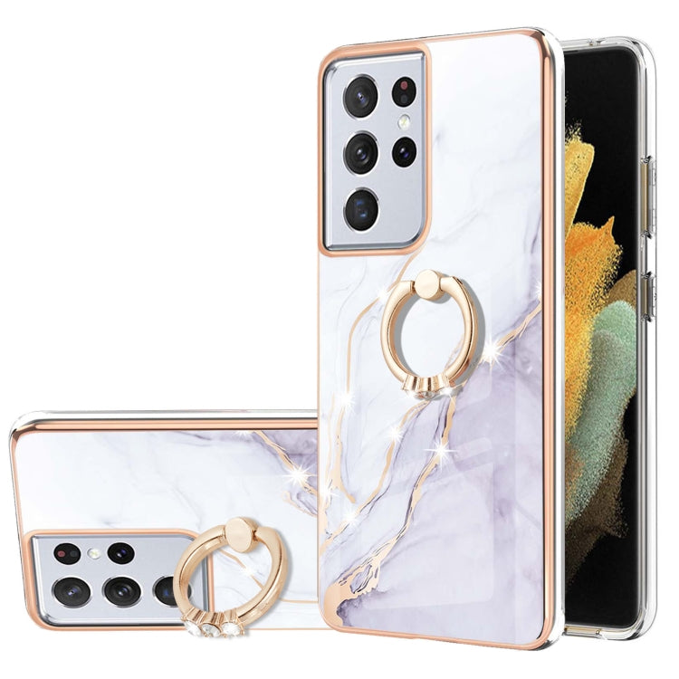 Electroplating Marble Pattern IMD TPU Shockproof Case with Ring Holder, For Samsung Galaxy S21 5G, For Samsung Galaxy S21 FE 5G, For Samsung Galaxy S21 Ultra 5G, For Samsung Galaxy S21+ 5G