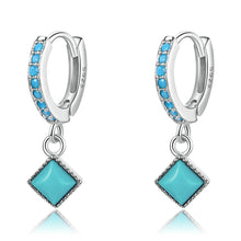 Load image into Gallery viewer, S925 Sterling Silver Rhombus Turquoise Women Earrings, Rhombus Turquoise