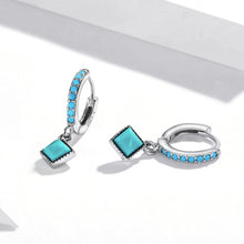 Load image into Gallery viewer, S925 Sterling Silver Rhombus Turquoise Women Earrings, Rhombus Turquoise