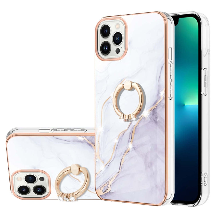 Electroplating Marble Pattern IMD TPU Shockproof Case with Ring Holder, For iPhone 13 mini, For iPhone 13, For iPhone 13 Pro, For iPhone 13 Pro Max, For iPhone 12 / 12 Pro, For iPhone 12 Pro Max, For iPhone 11, For iPhone 11 Pro Max