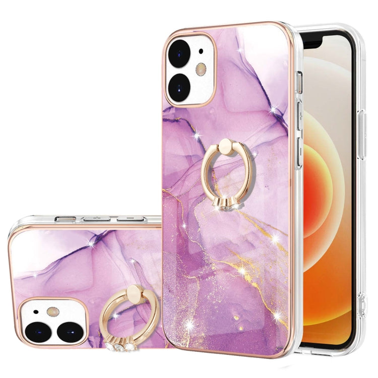 Electroplating Marble Pattern IMD TPU Shockproof Case with Ring Holder, For iPhone 13 mini, For iPhone 13, For iPhone 13 Pro, For iPhone 13 Pro Max, For iPhone 12 / 12 Pro, For iPhone 12 Pro Max, For iPhone 11, For iPhone 11 Pro Max