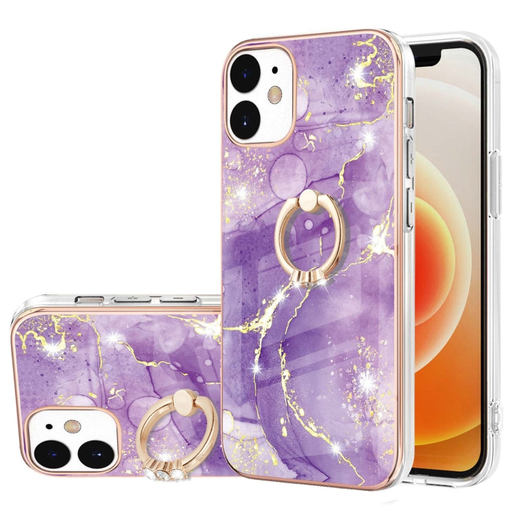 Electroplating Marble Pattern IMD TPU Shockproof Case with Ring Holder, For iPhone 13 mini, For iPhone 13, For iPhone 13 Pro, For iPhone 13 Pro Max, For iPhone 12 / 12 Pro, For iPhone 12 Pro Max, For iPhone 11, For iPhone 11 Pro Max