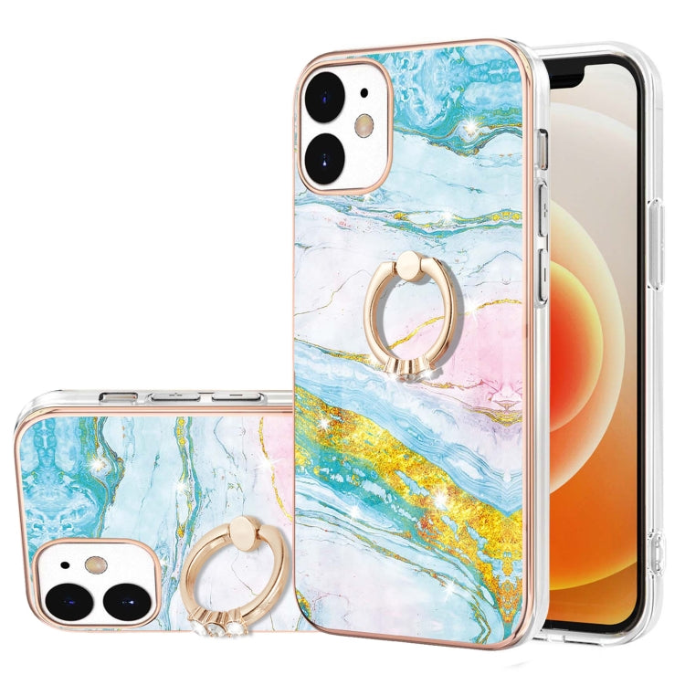 Electroplating Marble Pattern IMD TPU Shockproof Case with Ring Holder, For iPhone 13 mini, For iPhone 13, For iPhone 13 Pro, For iPhone 13 Pro Max, For iPhone 12 / 12 Pro, For iPhone 12 Pro Max, For iPhone 11, For iPhone 11 Pro Max