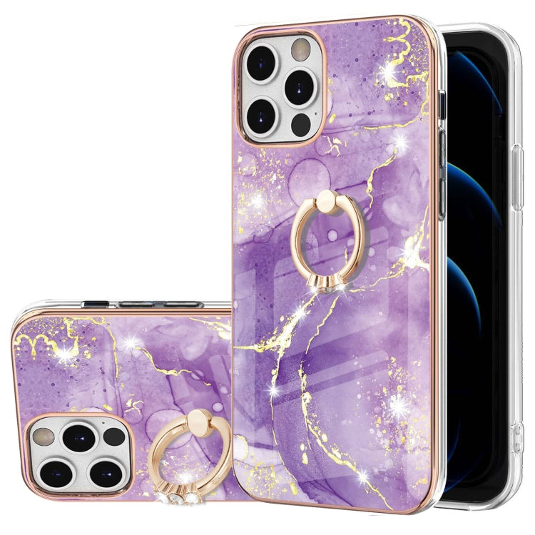 Electroplating Marble Pattern IMD TPU Shockproof Case with Ring Holder, For iPhone 13 mini, For iPhone 13, For iPhone 13 Pro, For iPhone 13 Pro Max, For iPhone 12 / 12 Pro, For iPhone 12 Pro Max, For iPhone 11, For iPhone 11 Pro Max