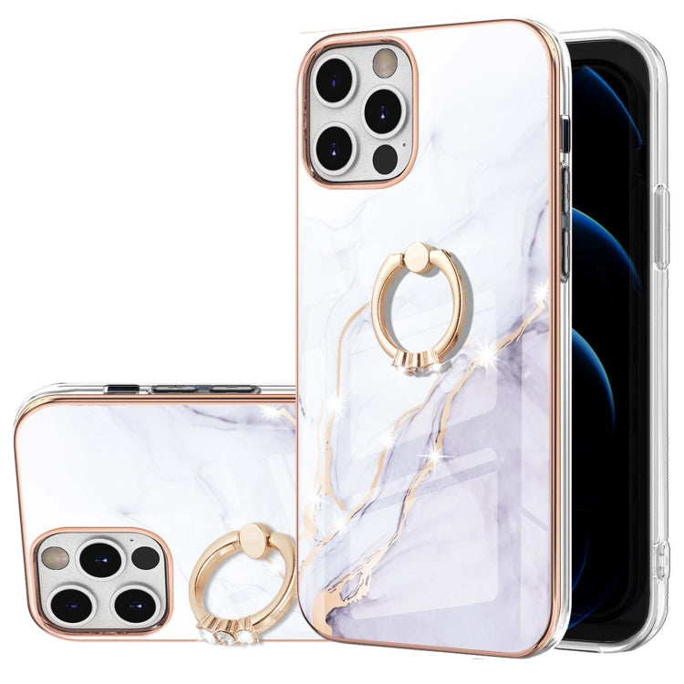 Electroplating Marble Pattern IMD TPU Shockproof Case with Ring Holder, For iPhone 13 mini, For iPhone 13, For iPhone 13 Pro, For iPhone 13 Pro Max, For iPhone 12 / 12 Pro, For iPhone 12 Pro Max, For iPhone 11, For iPhone 11 Pro Max