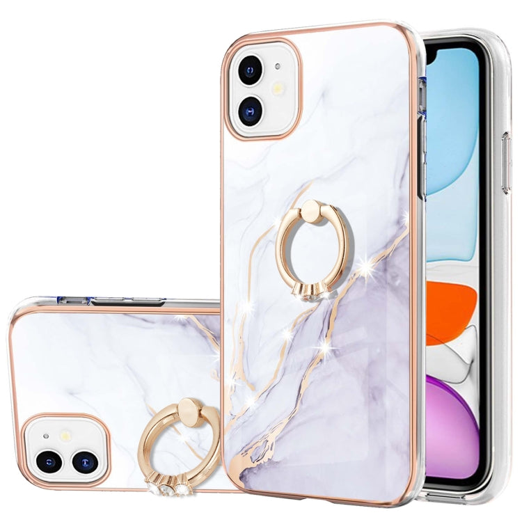 Electroplating Marble Pattern IMD TPU Shockproof Case with Ring Holder, For iPhone 13 mini, For iPhone 13, For iPhone 13 Pro, For iPhone 13 Pro Max, For iPhone 12 / 12 Pro, For iPhone 12 Pro Max, For iPhone 11, For iPhone 11 Pro Max