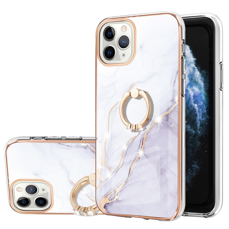 Electroplating Marble Pattern IMD TPU Shockproof Case with Ring Holder, For iPhone 13 mini, For iPhone 13, For iPhone 13 Pro, For iPhone 13 Pro Max, For iPhone 12 / 12 Pro, For iPhone 12 Pro Max, For iPhone 11, For iPhone 11 Pro Max