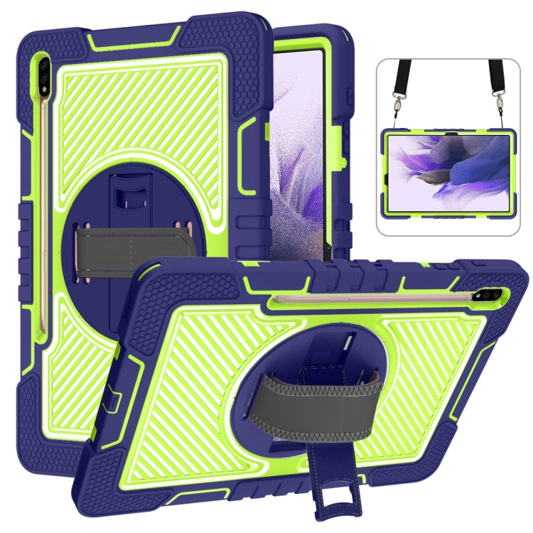 360 Degree Rotation Contrast Color Shockproof Silicone + PC Case with Holder & Hand Grip Strap & Shoulder Strap, For Samsung Galaxy Tab S7 FE T730 / T735