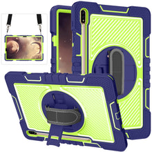 Load image into Gallery viewer, 360 Degree Rotation Contrast Color Shockproof Silicone + PC Case with Holder &amp; Hand Grip Strap &amp; Shoulder Strap, For Samsung Galaxy Tab S7 FE T730 / T735