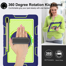 Load image into Gallery viewer, 360 Degree Rotation Contrast Color Shockproof Silicone + PC Case with Holder &amp; Hand Grip Strap &amp; Shoulder Strap, For Samsung Galaxy Tab S7 FE T730 / T735