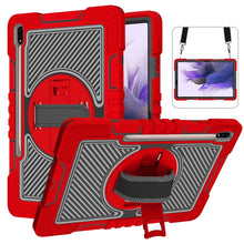 Load image into Gallery viewer, 360 Degree Rotation Contrast Color Shockproof Silicone + PC Case with Holder &amp; Hand Grip Strap &amp; Shoulder Strap, For Samsung Galaxy Tab S7 FE T730 / T735