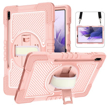 Load image into Gallery viewer, 360 Degree Rotation Contrast Color Shockproof Silicone + PC Case with Holder &amp; Hand Grip Strap &amp; Shoulder Strap, For Samsung Galaxy Tab S7 FE T730 / T735