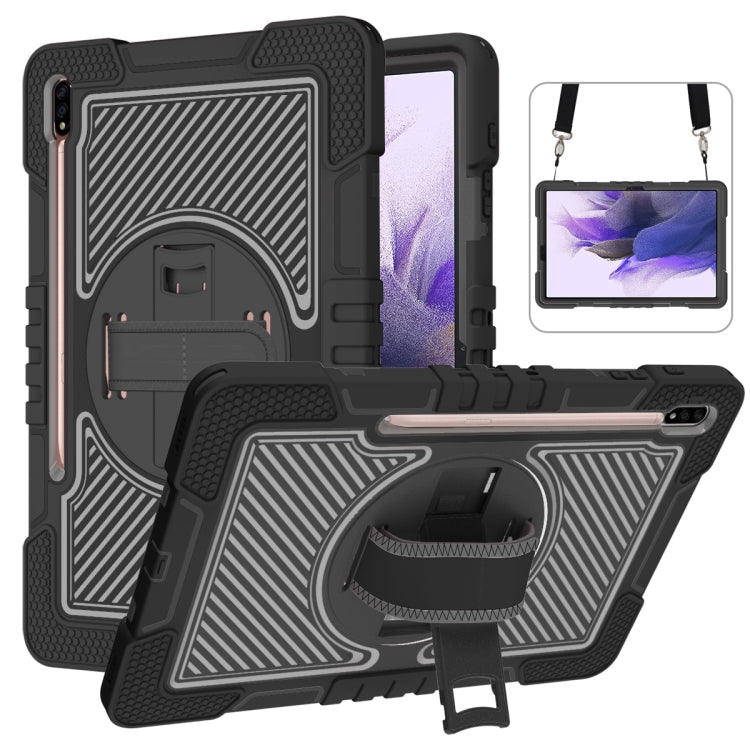 360 Degree Rotation Contrast Color Shockproof Silicone + PC Case with Holder & Hand Grip Strap & Shoulder Strap, For Samsung Galaxy Tab S7 FE T730 / T735