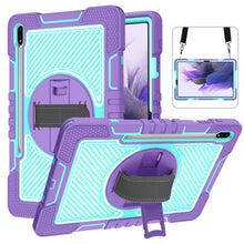 Load image into Gallery viewer, 360 Degree Rotation Contrast Color Shockproof Silicone + PC Case with Holder &amp; Hand Grip Strap &amp; Shoulder Strap, For Samsung Galaxy Tab S7 FE T730 / T735
