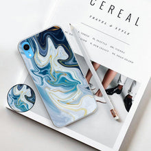 Load image into Gallery viewer, Embossed Varnished Marble TPU Protective Case with Holder, For iPhone XR