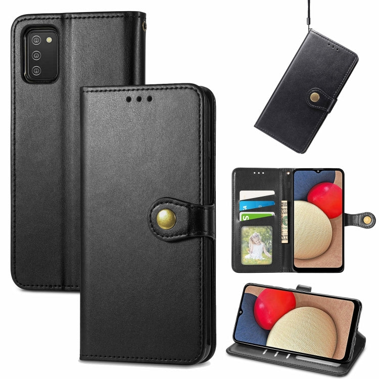 Solid Color Leather Buckle Phone Case with Lanyard & Photo Frame & Card Slot & Wallet & Stand Function, For Samsung Galaxy A03s 166mm