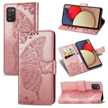 Load image into Gallery viewer, Butterfly Love Flowers Embossed Horizontal Flip Leather Case with Holder &amp; Card Slots &amp; Wallet &amp; Lanyard, For Samsung Galaxy A03s 166mm